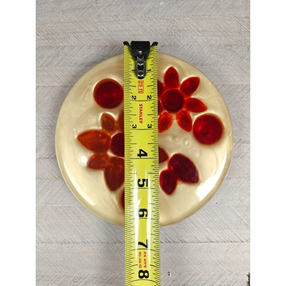 Vintage House Of Mosaics Plastic Trivet Red Orange Floral MCM Design Handcrafted